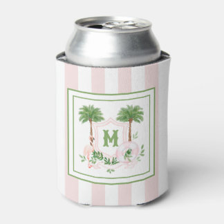 Cabana Stripes Palm Beach Monogram Crest Can Cooler
