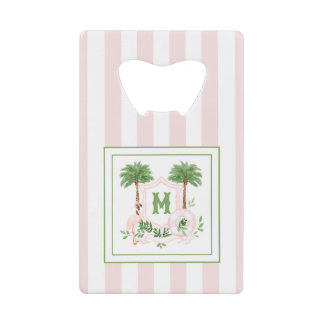 Cabana Stripes Palm Beach Monogram Crest Credit Card Bottle Opener