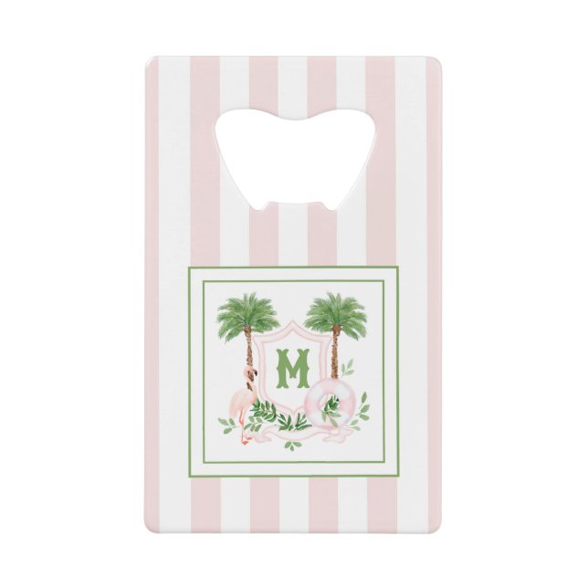 Cabana Stripes Palm Beach Monogram Crest Credit Card Bottle Opener (Front)