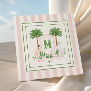 Cabana Stripes Palm Beach Monogram Crest Enclosure Card