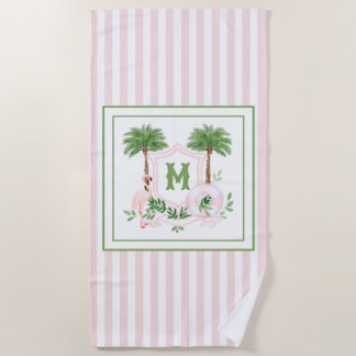 Cabana Stripes Palm Beach Monogram Crest Towel