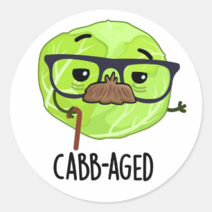 Cabb-aged Funny Old Veggie Cabbage Pun  Classic Round Sticker