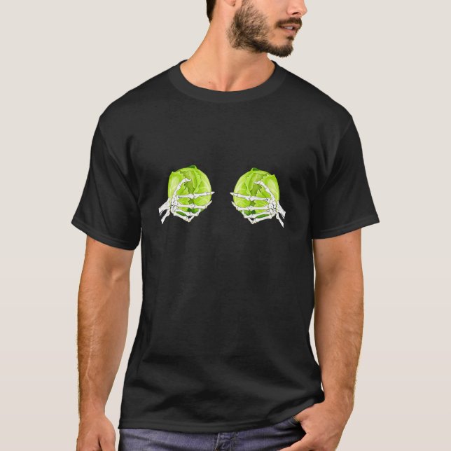 Cabbage Bra Costume Fun Fruit Halloween Skull Skel T-Shirt (Front)