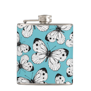 Cabbage butterfly pattern hip flask