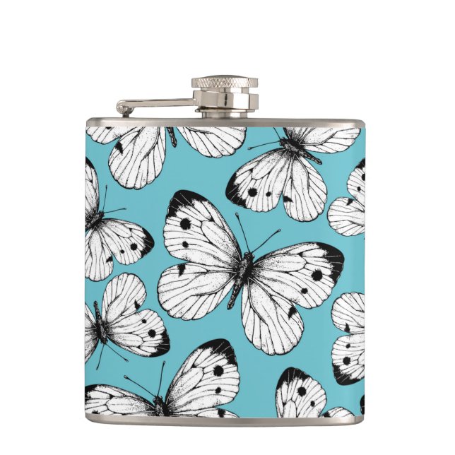 Cabbage butterfly pattern hip flask (Front)