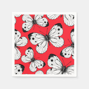 Cabbage butterfly pattern on red napkin