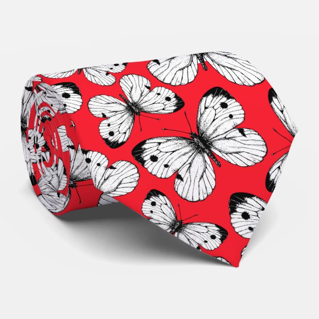 Cabbage butterfly pattern on red tie (Rolled)