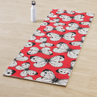 Cabbage butterfly pattern on red yoga mat