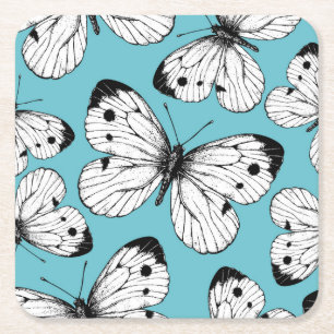 Cabbage butterfly pattern square paper coaster