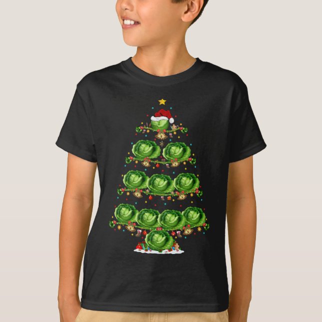 Cabbage Lover Xmas Lighting Santa Cabbage Christma T-Shirt (Front)