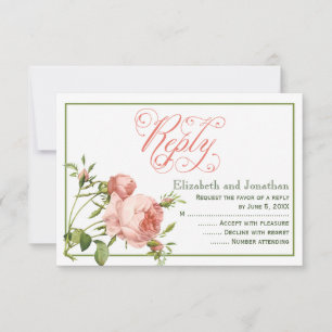 Cabbage Rose Script Wedding Reply Card