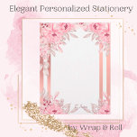 Cabbage Roses Metallic Pink Border Personalized<br><div class="desc">Cabbage Roses Metallic Pink Border Personalized.  Beautiful personalized stationery with soft pink faux metallic trim wrapped in pink cabbage roses.  We have a beautiful selection of writing papers,  cards and so much more at Wrap & Roll.</div>