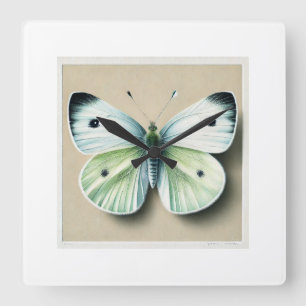 Cabbage white butterfly 120924IREF250 - Watercolor Square Wall Clock