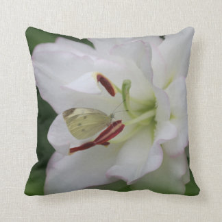 Cabbage White Butterfly on Lily Flower Photo Throw Pillow