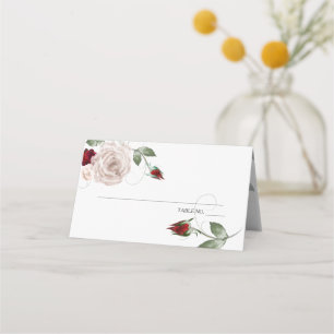 Cabernet and  Dusty Blush Watercolor Roses Place Card