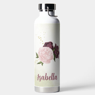 cabernet pink floral greenery water bottle