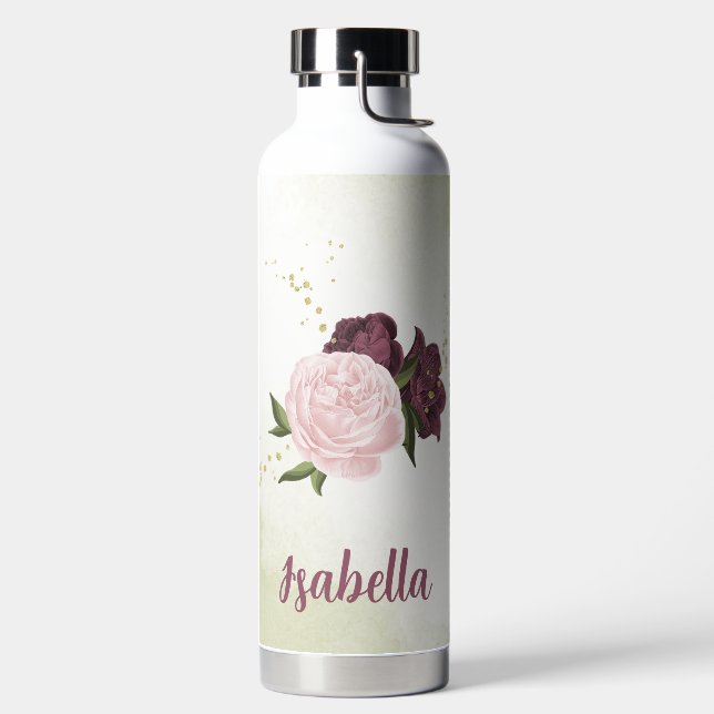 cabernet pink floral greenery  water bottle (Left)
