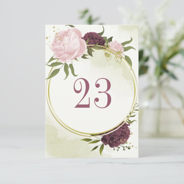cabernet pink flowers green leaves table number  (Standing Front)