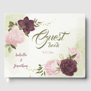 cabernet pink flowers greenery  guest book