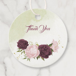 cabernet pink flowers greenery wedding favour tags