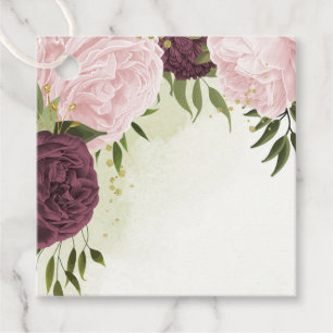 cabernet pink flowers greenery wedding favour tags