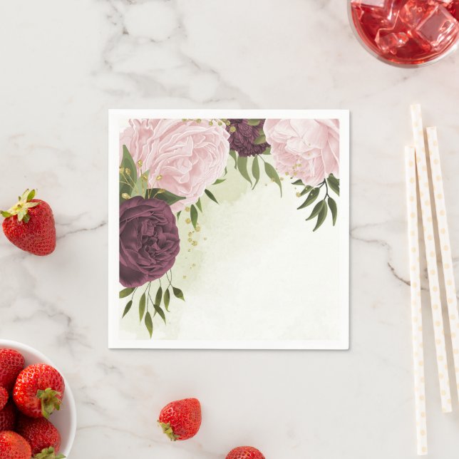 cabernet pink flowers greenery wedding napkin (Insitu)