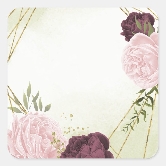 cabernet pink flowers greenery wedding square sticker (Front)