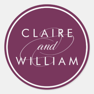 Cabernet Plum Personalized Wedding Classic Round Sticker