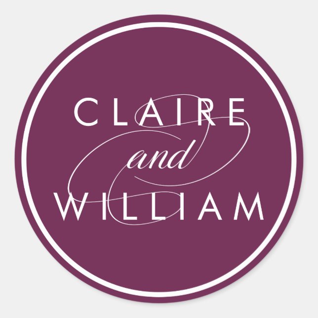 Cabernet Plum Personalized Wedding Classic Round Sticker (Front)