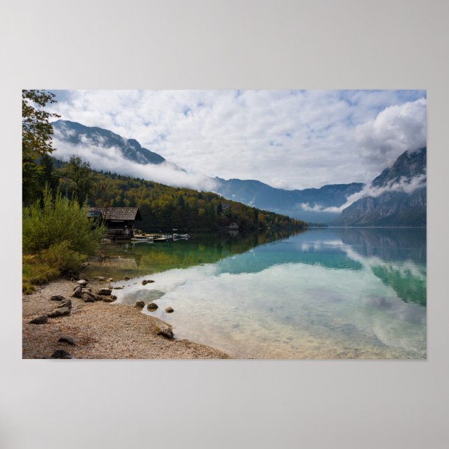 Cabin alongside Bohinj Lake in Slovenia Poster (Front)