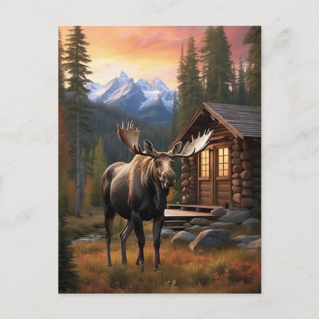 *~* Cabin AP49 MOOSE Stream Nature Forest  Postcard (Front)