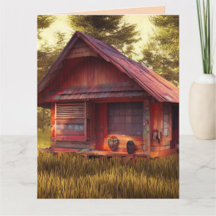CABIN ART TINY HOUSE BIRTHDAY GREETING CARD