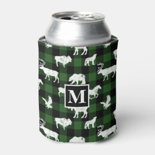 Cabin Buffalo Plaid Lumberjack Check Pattern Green Can Cooler