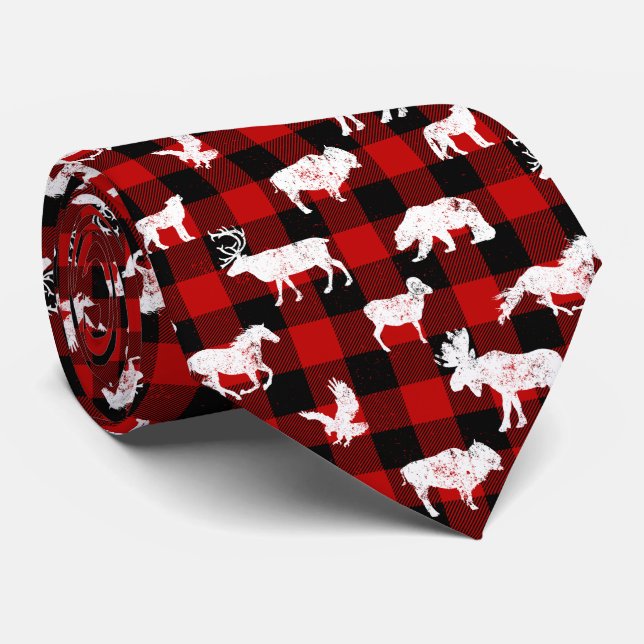 Cabin Buffalo Plaid Lumberjack Check Pattern Red Tie (Rolled)