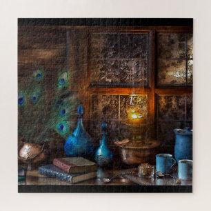 Cabin by lamplight scene jigsaw puzzle