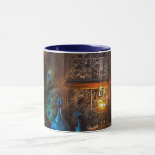 Cabin by lamplight scene mug