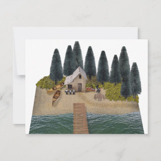 Cabin by the beach with a dock RSVP card