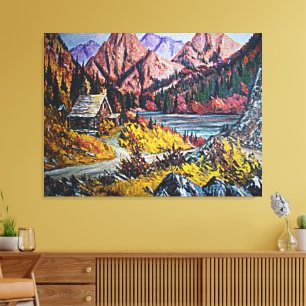 Cabin By the Lake Fine Art Painting Large Canvas Print