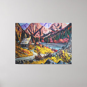 Cabin By the Lake Fine Art Painting Large Canvas Print