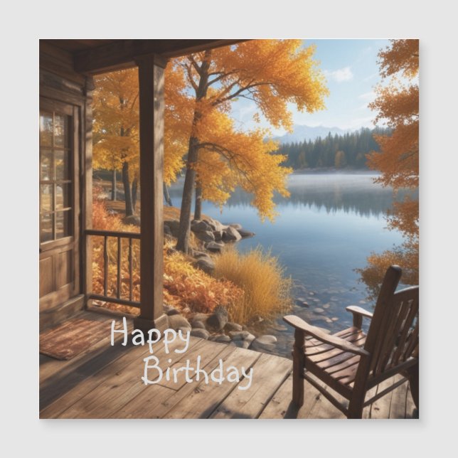Cabin By the Lake Magnetic Birthday Card (Front)