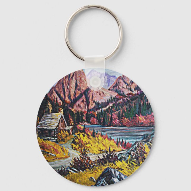 Cabin by the Lake & Mountains Keychain (Front)