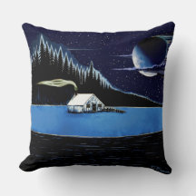 "Cabin by the Lake" Throw Pillow design.