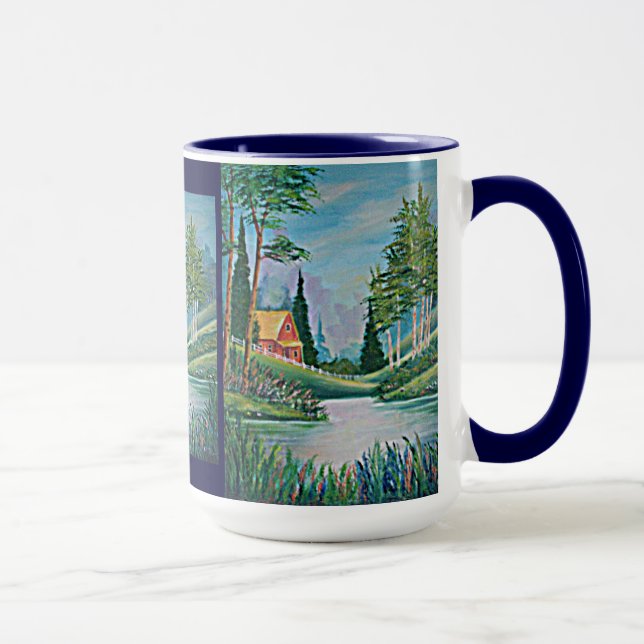 Cabin by the Stream Oil Painting Mug (Right)