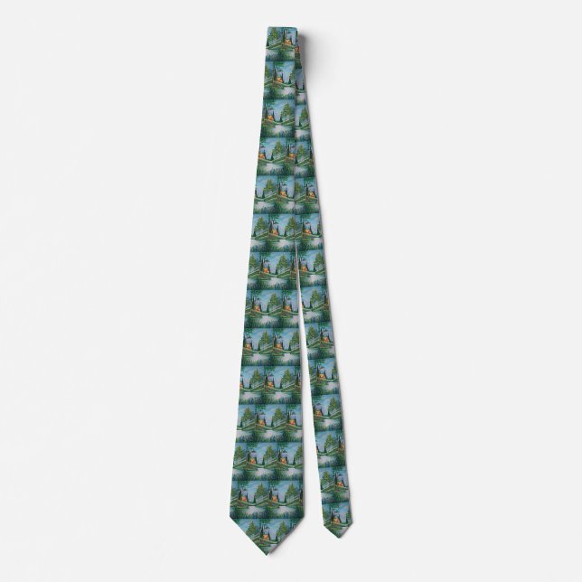 Cabin by the Stream Oil Painting Tie (Front)