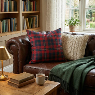 Cabin Chic Decor: Classic Red & Navy Tartan Plaid Throw Pillow