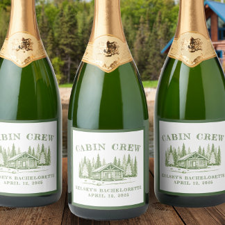 Cabin Crew Green Camp Bachelorette Party Sparkling Wine Label