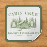 Cabin Crew Green Camp Bachelorette Party Square Sticker<br><div class="desc">Green cabin crew bachelorette party sticker for a camping themed event.  Personalize it with your event details.</div>