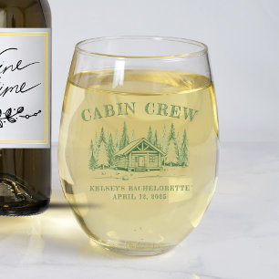 Cabin Crew Green Camp Bachelorette Party Stemless Wine Glass