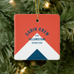 Cabin Crew Peronalized Destination Retro  Red Navy Ceramic Ornament