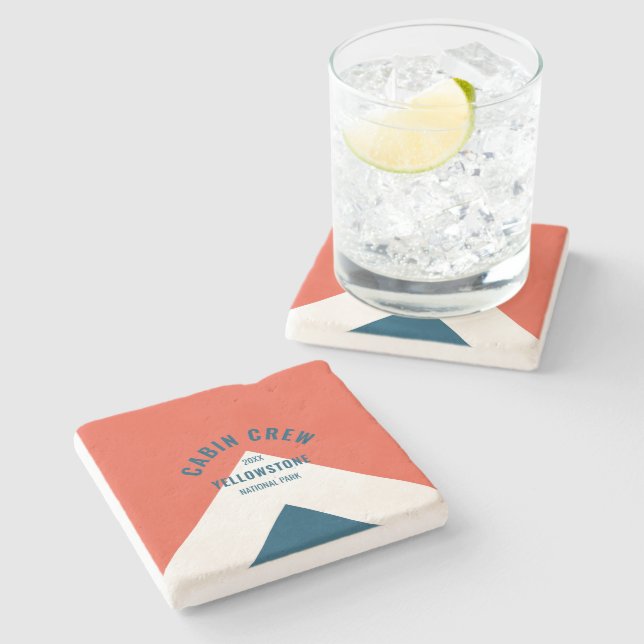 Cabin Crew Peronalized Destination Retro  Red Navy Stone Coaster (Side)